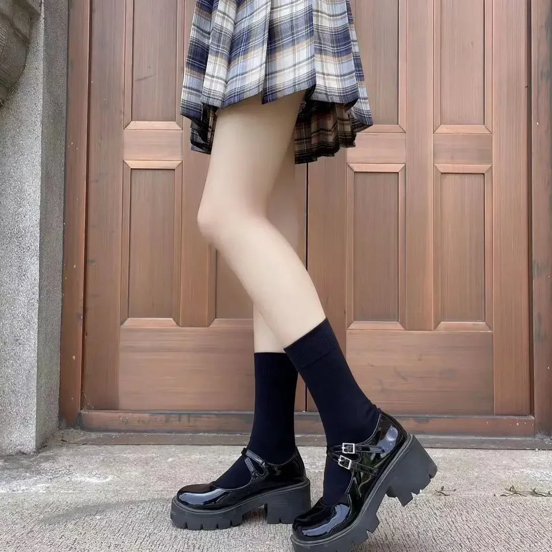JK Damen Schwarz-Weiße Kniehohe Lolita-Socken, Niedliche Overknee-Socken für Mädchen, Tägliche Dünne Weiche Atmungsaktive Einfarbige Strümpfe – Detail 1