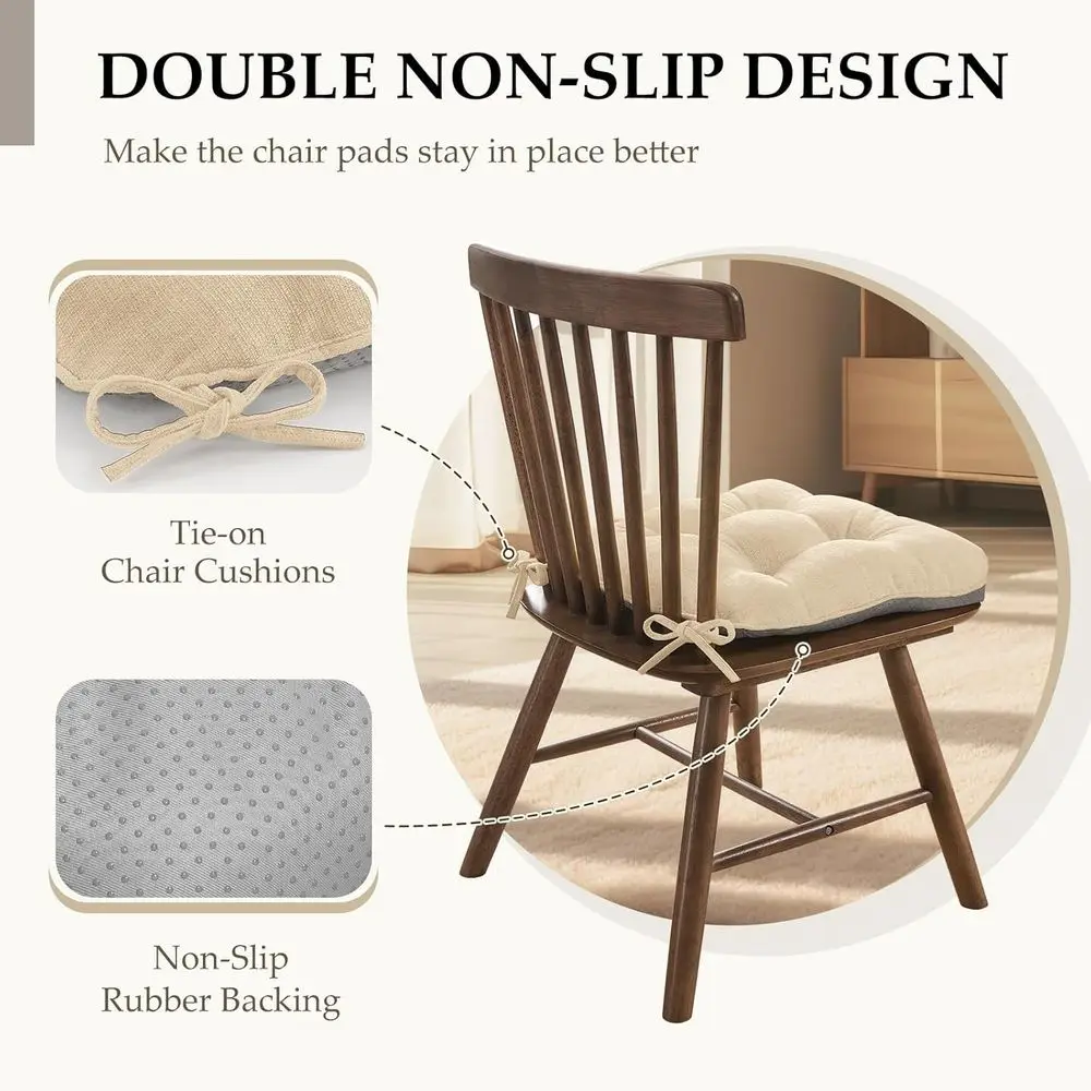 وسائد كرسي لكراسي تناول الطعام مجموعة من 6 قطع - وسائد كراسي مطبخ معنقدة من الشنيل مع أربطة سفلية غير قابلة للانزلاق، وسادة كرسي إسفنجية #4