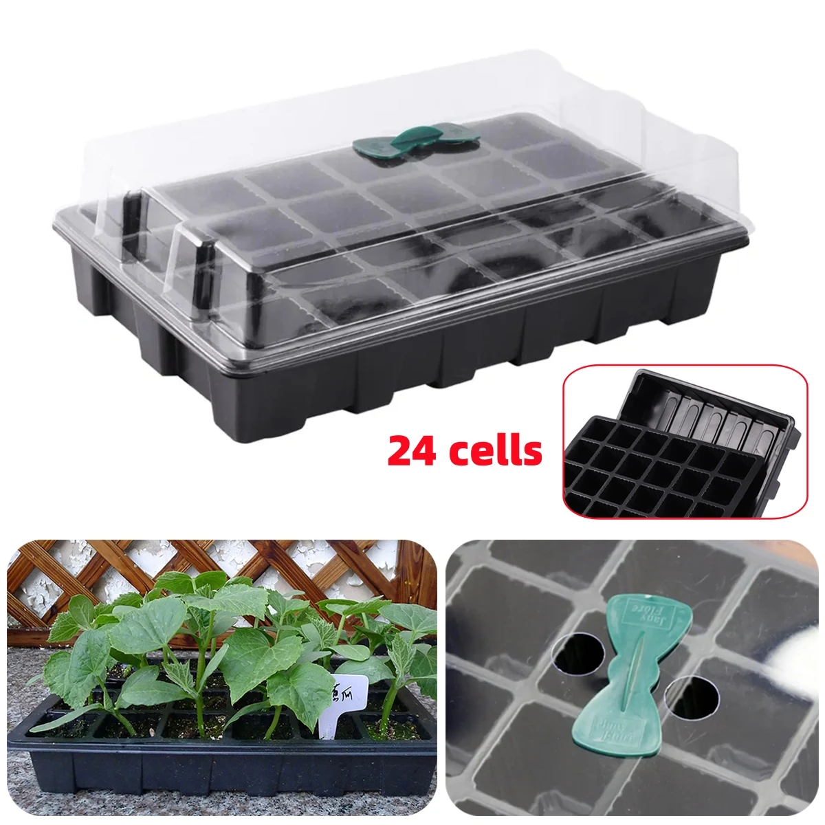 24 Cells Seedling Tray Germination Box with 2 Breathable Holes Garden Greenhouse Flower Plant Vegetable Seed Planting Box 1Pc