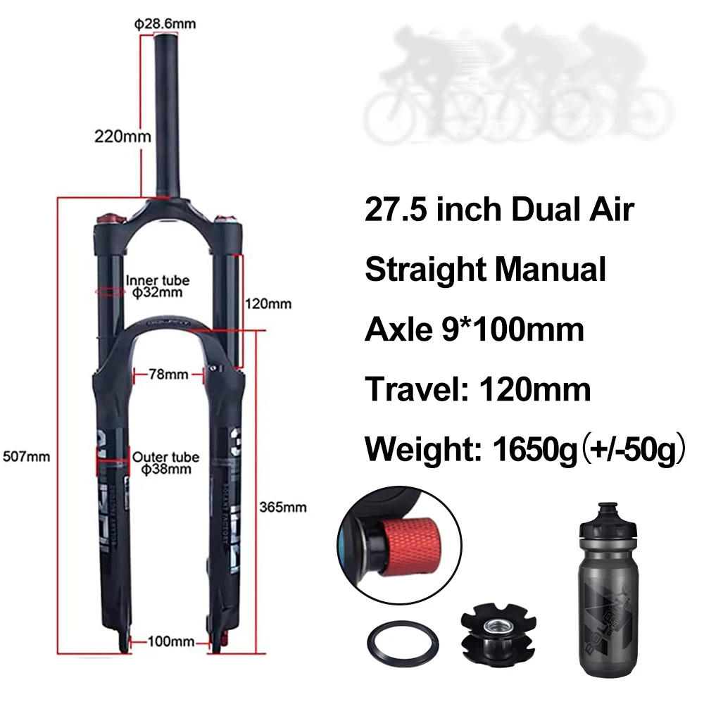 BOLANY MTB Supension Rebound Adjustment Double Air Fork 26/27.5er/29er Magnesium Alloy Travel 100mm  32 RL Bike Accessories