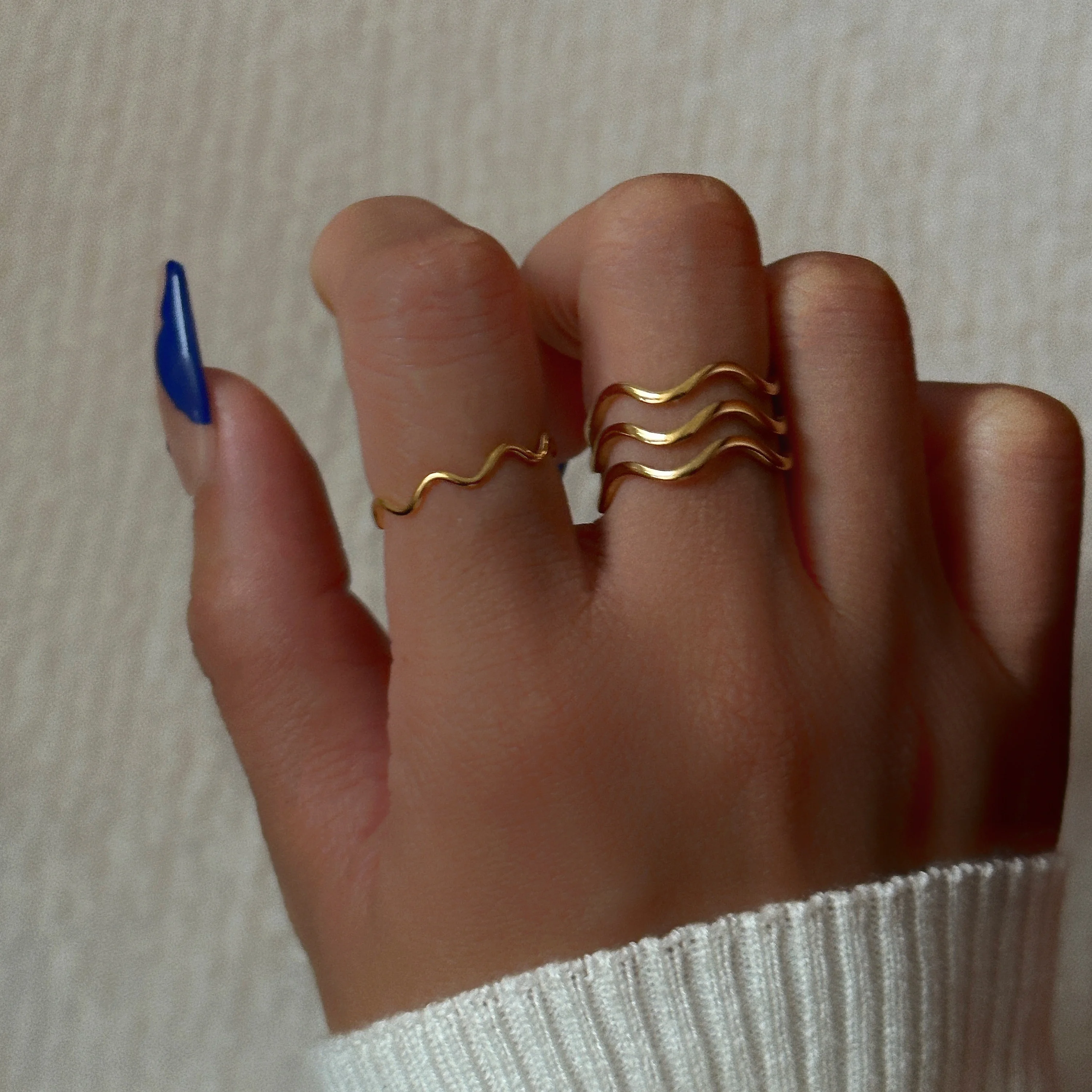 

DASEIN New Medieval Court Style Minimalist Design Wave Ring Ins Trendy 18k Gold Plated Stainless Steel Tarnish Free Jewelry