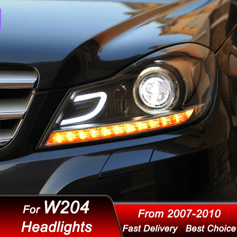 

Автомобильные фары для Mercedes-Benz C class W204 2011-2014, высокий стиль, светодиодные автомобильные фары в сборе, комплект аксессуаров для линз проектора