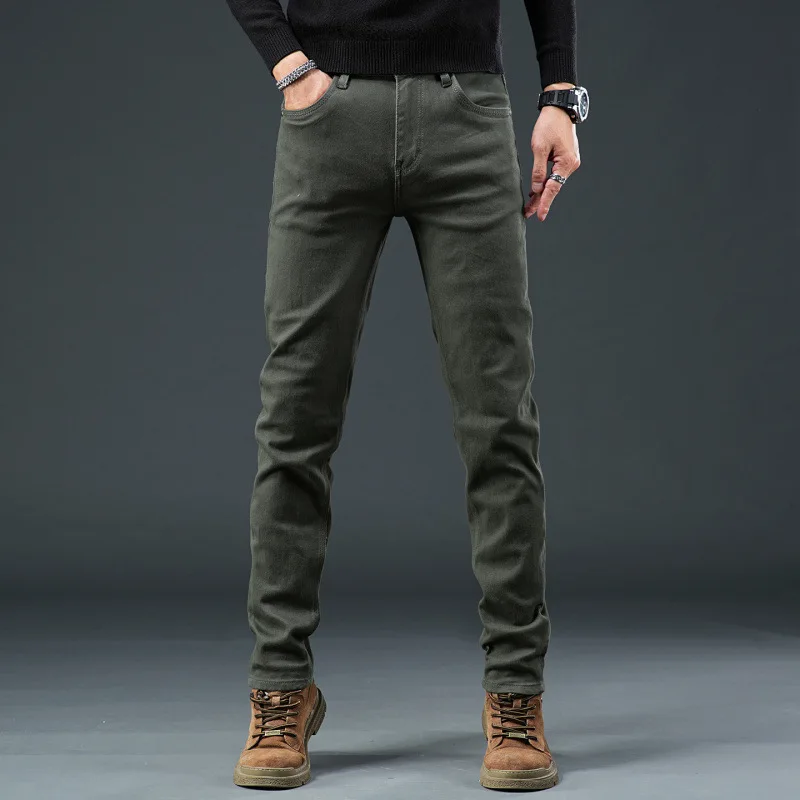 Vaqueros sencillos y lujosos para hombre en otoño de 2025, con ajuste elástico y pantalones casuales de negocios urbanos de alta gama