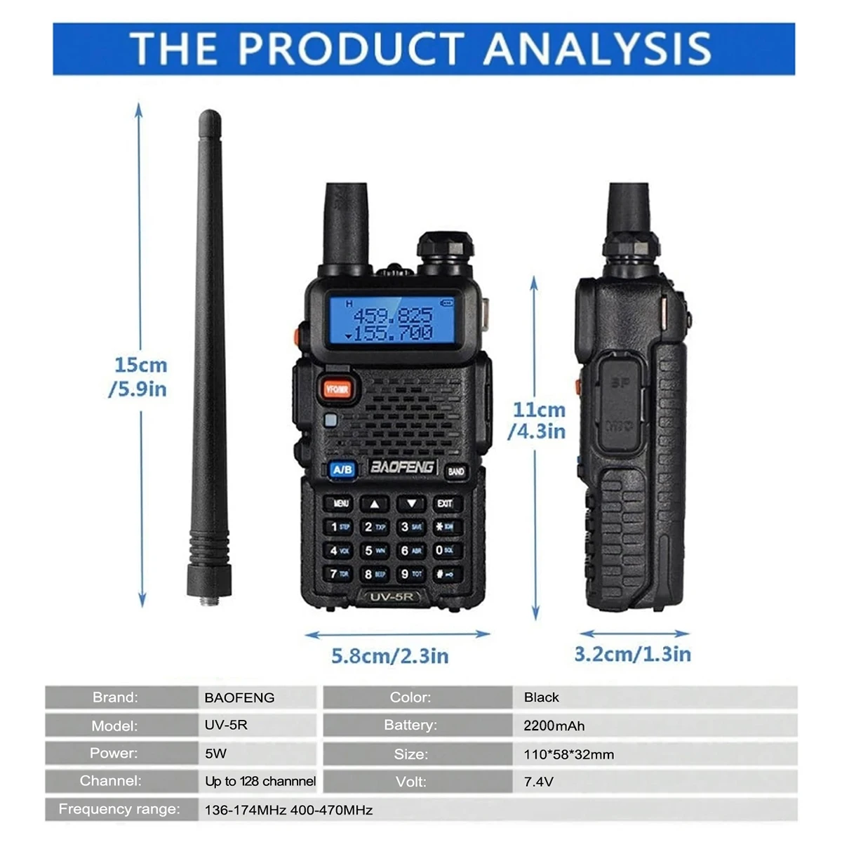 Baofeng UV-5R USB Lange Afstand Dual Band Ham Amateur Met Vhf Uhf Fm CB 128CH 2200mAh portable Handheld long range Two Way Radio