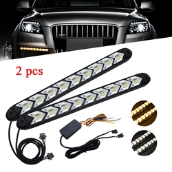 2PCS DRL Daytime Running Light Super Bright Waterproof Headlight Dual Colors Car Styling Dynamic Sequential Brake White Amber