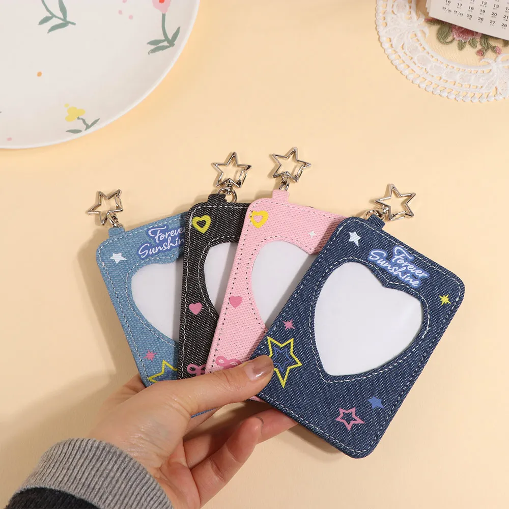 

Y2k Denim Star Card Holder Backpack Hanging Card Case Card Storage Bag Keychain Cards Protector Student Card Cover Idol Album