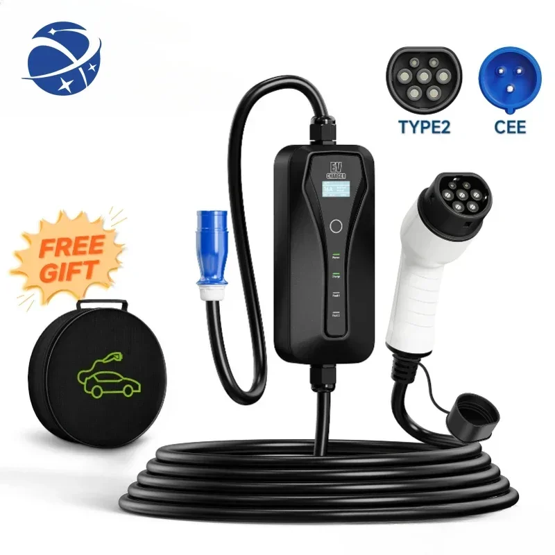 

YYHC 7KW Portable EV Charger EVSE Charging Box Type2 IEC 62196-2 Cable CEE Plug Type1 J1772 Adapter Wallbox for Electric Vehicle