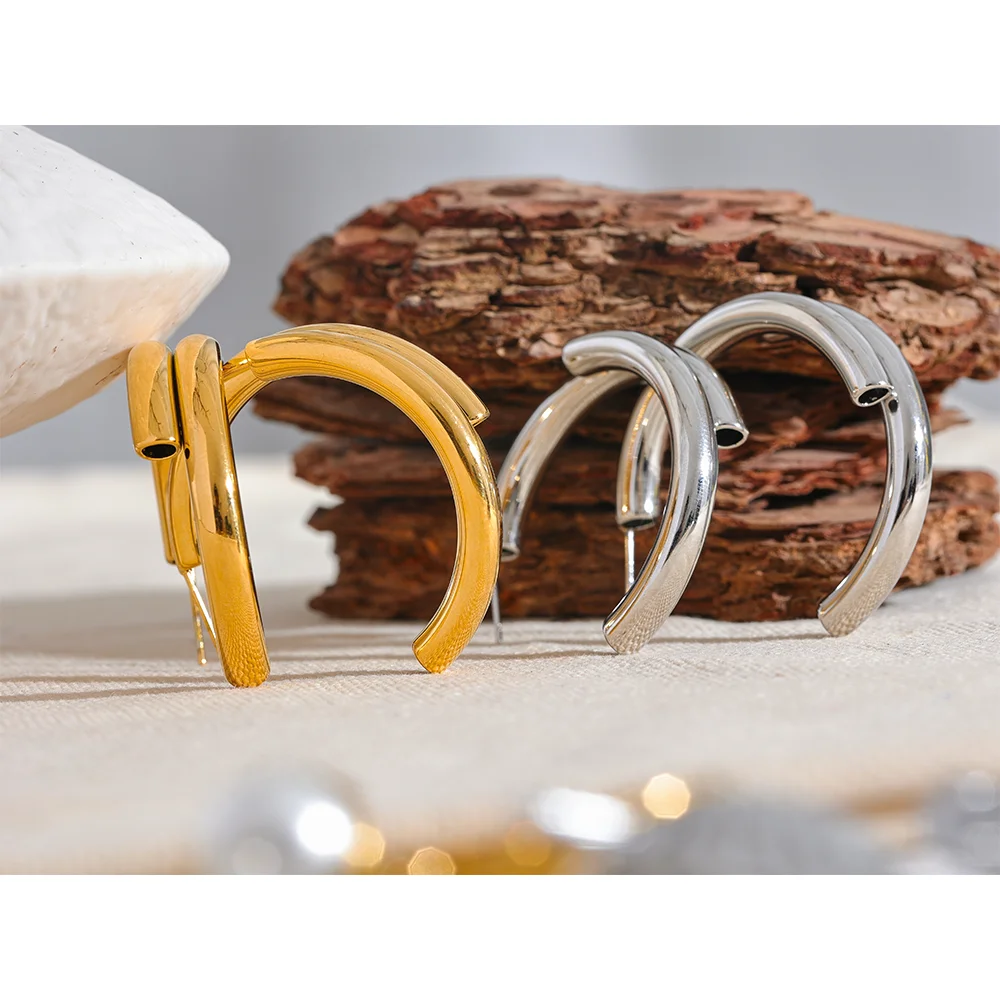 Yhpup Big Promotion Hollow Tube Minimalist Stainless Steel Geometric C Shape Earrings Charm Ear Daily Office Jewelry Wholesale