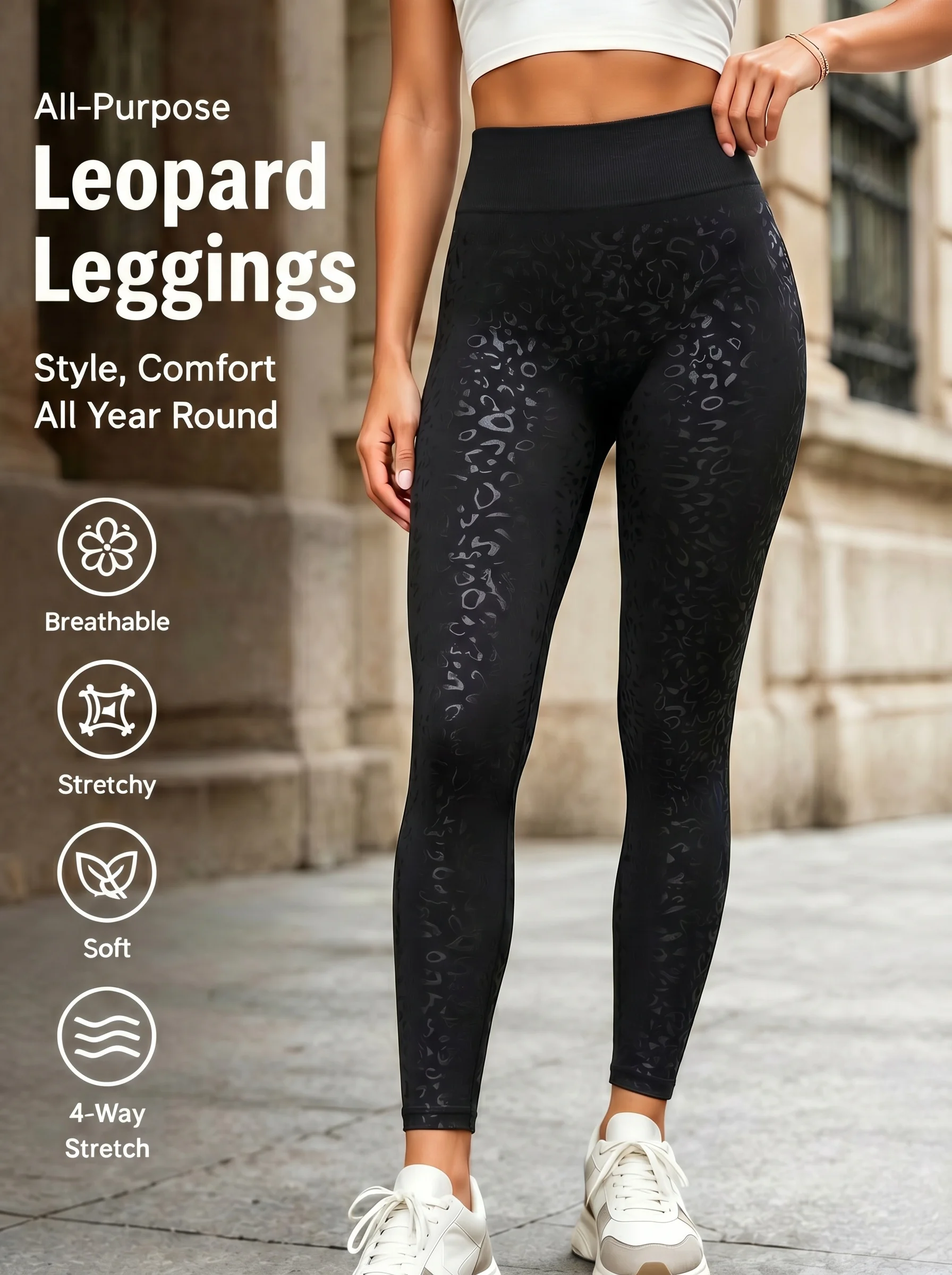1er-Pack Damen Matte Dunkle Leopardenmuster Knöchellange Leggings, Edgy Slim Stretch-Hosen für Dates, Roadtrips, Casual Streetwear – Detail 1