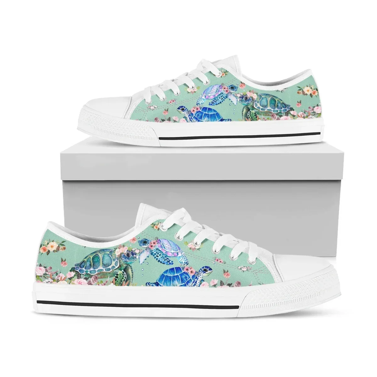 Zapatillas bajas con diseño de tortuga marina azul para hombre y mujer, zapatillas de lona de alta calidad para adolescentes, zapatos para parejas, zapatos personalizados