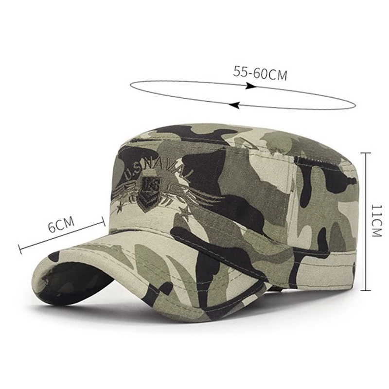 Men Military Hats Corps Cap Hat Outdoor Summer CS Sunscreen Camouflage Flat Top Cotton Letter Embroidered Camo Hat Adjustable