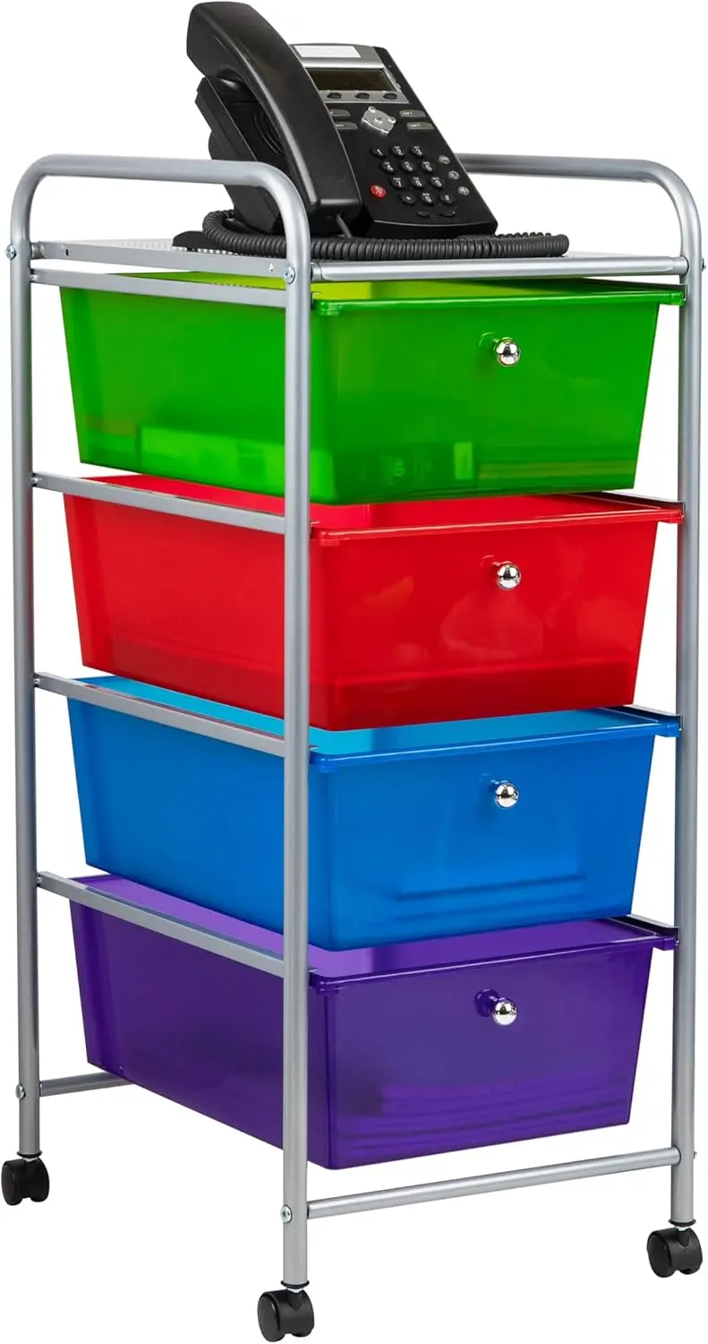

Multi-Color Rolling Cart with Drawers for Craft Storage and Kitchen, Metal Frame, 12.75"L x 15.25"W x 30"H