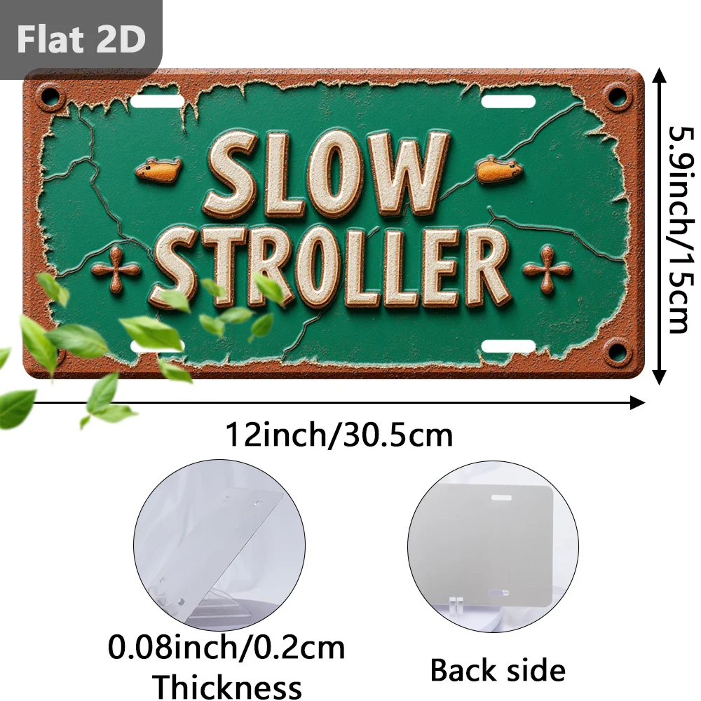 2D Flat - 1pc 2D Flat Tin Sign SLOW STROLLER | Retro Home Decor, Outdoor Wall Decor (30.48cm x 14.99cm), Ideal for Cafe, Garage,