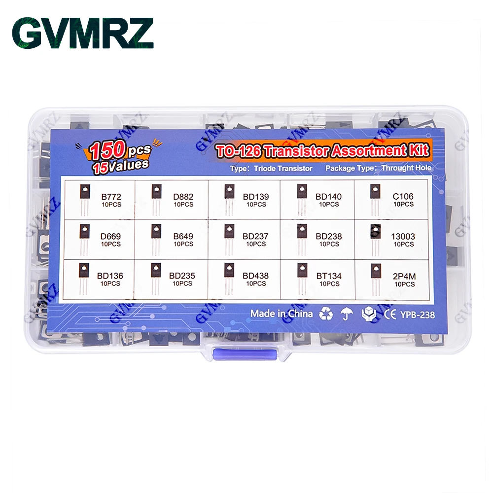 150PCS TO-126 Transistor Assortment Kit Pack B772 D882 BD139 BD140 C106 D669 B649 D237 D238 13003 BD136 BD235 BD438 BT134 2P4M