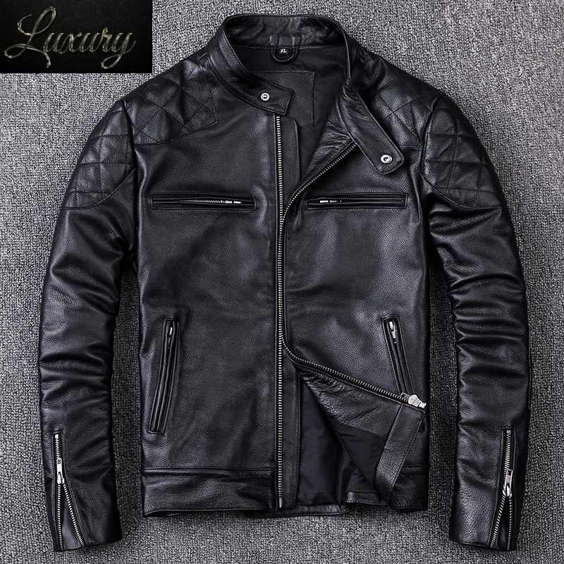 

Spring and Autumn Natural Cowhide Leather Jacket Men Motorcycle Jackets Biker Clothing Man Slim Real Coat