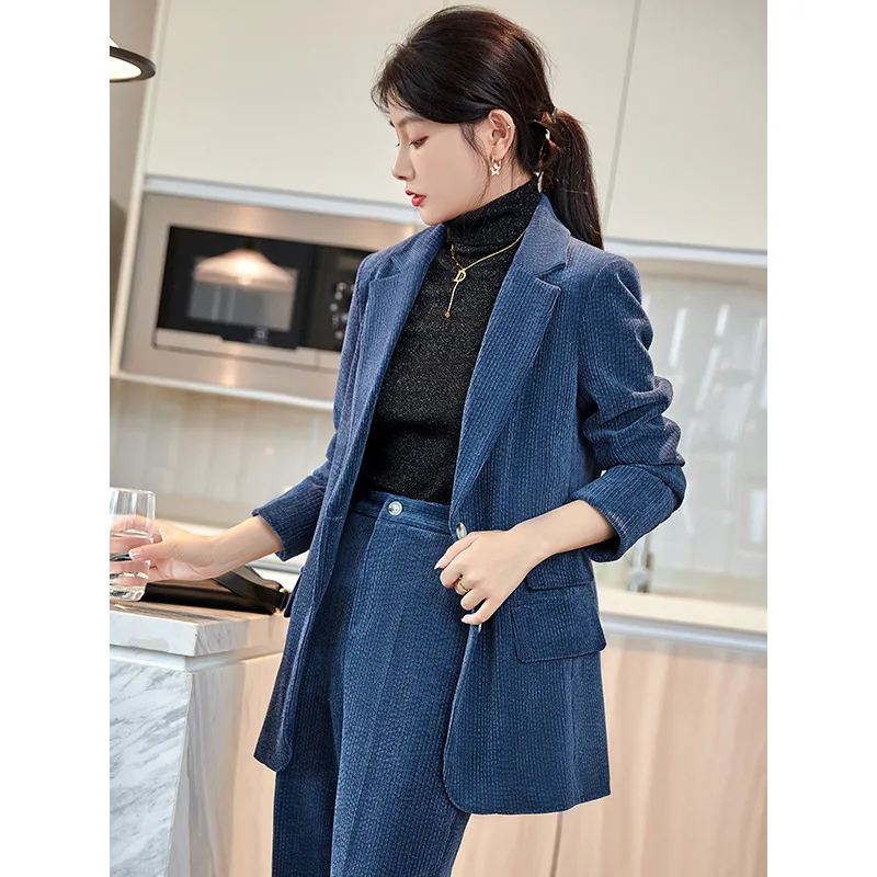 Women\'s Clothing New casual business temperament commuting fashion autumn winter new loose corduroy suit two-piece Pant Suits