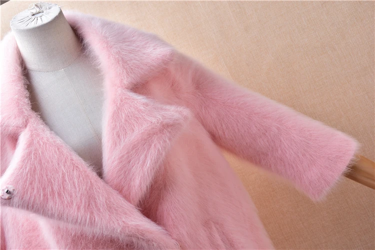 1.5KG Heavy Thick Women Mujer Autumn Winter Pink Mink Cashmere Knitted Suit Collar Loose Angora Fur Sweater Cardigans Coat Pull