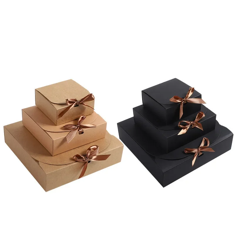 

Square Clamshell Cowhide Cardboard Wedding Party Candy Pastry Gift Paper Box Bowknot Macaron Combination Packaging Box