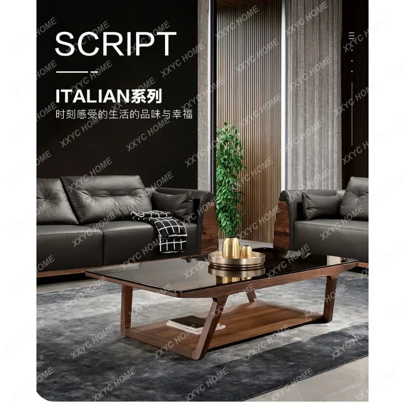 XX minimalist black walnut coffee table solid wood tempered glass, living room household log light luxury large apartm