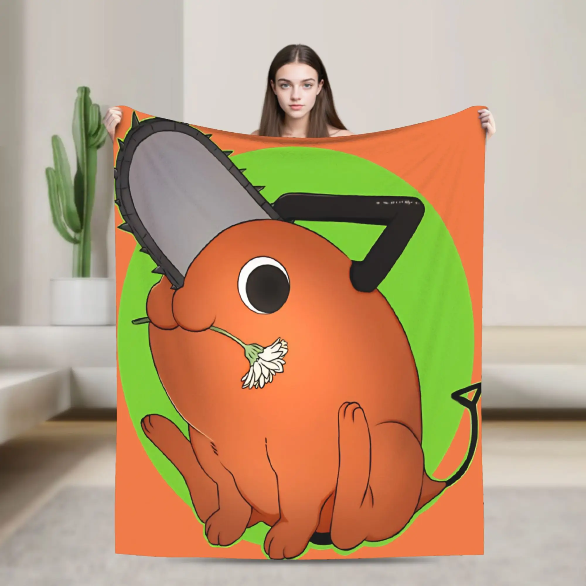 Doodle Green Chainsaw Man Blankets  Soft Warm Print Plush Throw Blanket For Couch Chair Sofa Bed Flannel Bedspread Bed Cover