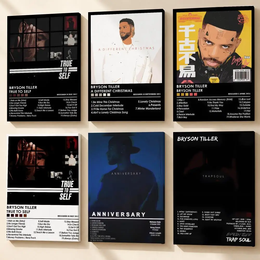 B-Bryson T-Tiller Music Album Framed Wall Painting HD Wood Framed Canvas Poster Wall Art for Bedroom Living Room Home Decor