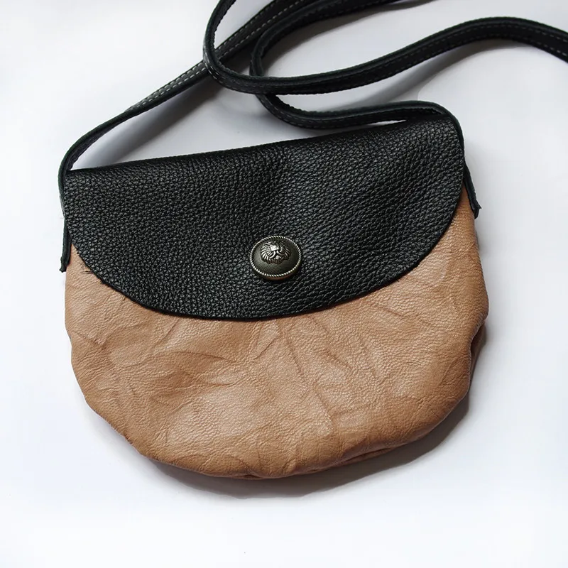 New launch cowhide with sheepskin hand-made small semi-round bag single shoulder mobile phone bag fashion women's bag