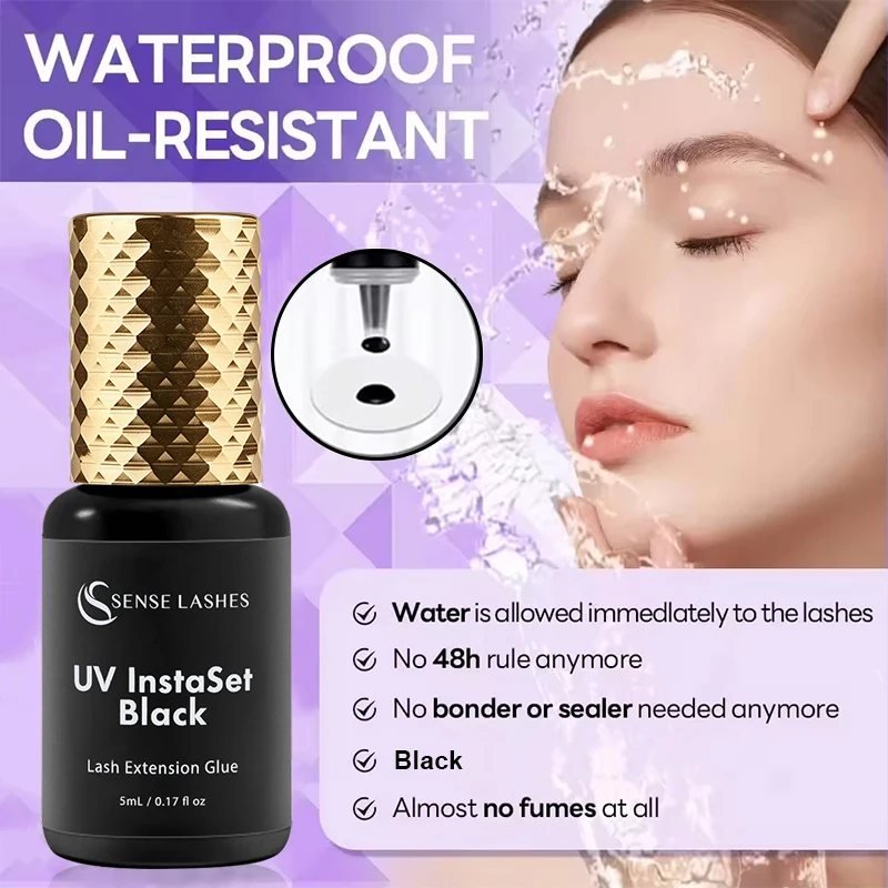 SENSE LASHES UV Glue for Eyelash Extensions Cure Time 0.5-1s Black Low Odour Retention Up to 8 Weeks Lash Adhesive for UV Light