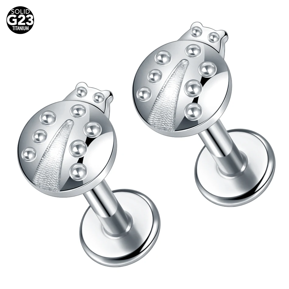 1PC Titanium Ear Piercings Skull Bat Ladybug Heart Stud Earring Labret Lip Stud Cartilage Tragus Helix Piercings Body Jewelry