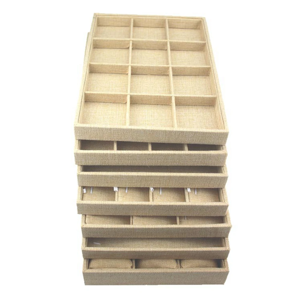 

Jewelry Tray Organizer 12 Adjustable Grids Rings Bracelets Watches Necklace Display Case Sackcloth Showcase Storage Solution