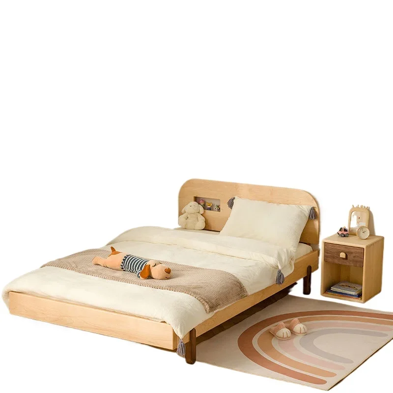

Nordic solid wood light luxury wood children's simple small bed boys and girls single Japanese log black walnut bed