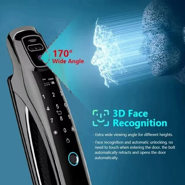 WiFi Smart Lock with Fingerprint Password Tuya APP Alexa Compatible Aluminium Alloy Material Features Door Camera for Wood Doors