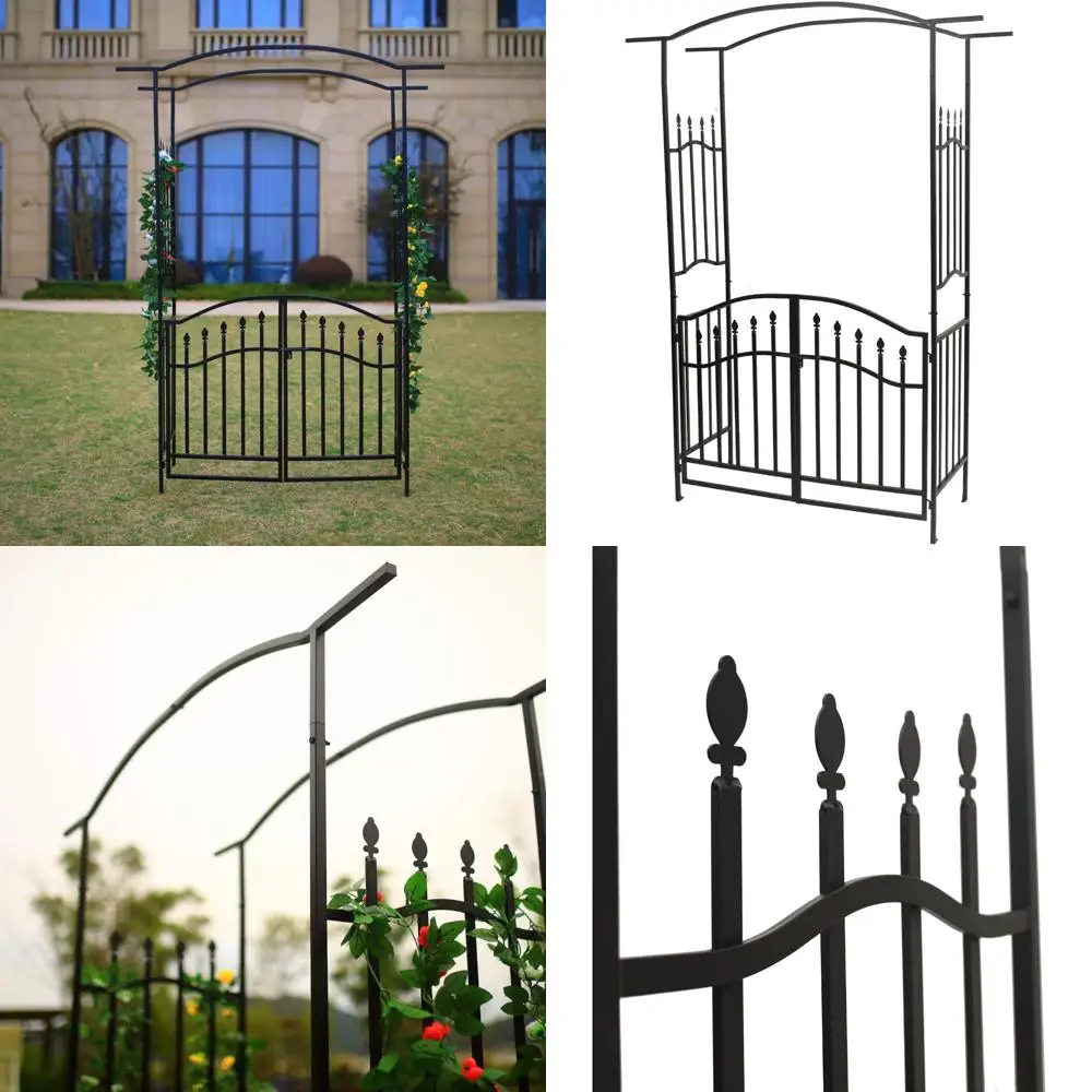 

6-футовая 8-дюймовая высокая садовая арка с воротами, ширина 4 фута 11 дюймов, беседка для вьющихся растений, уличный садовый декор для газона и B
