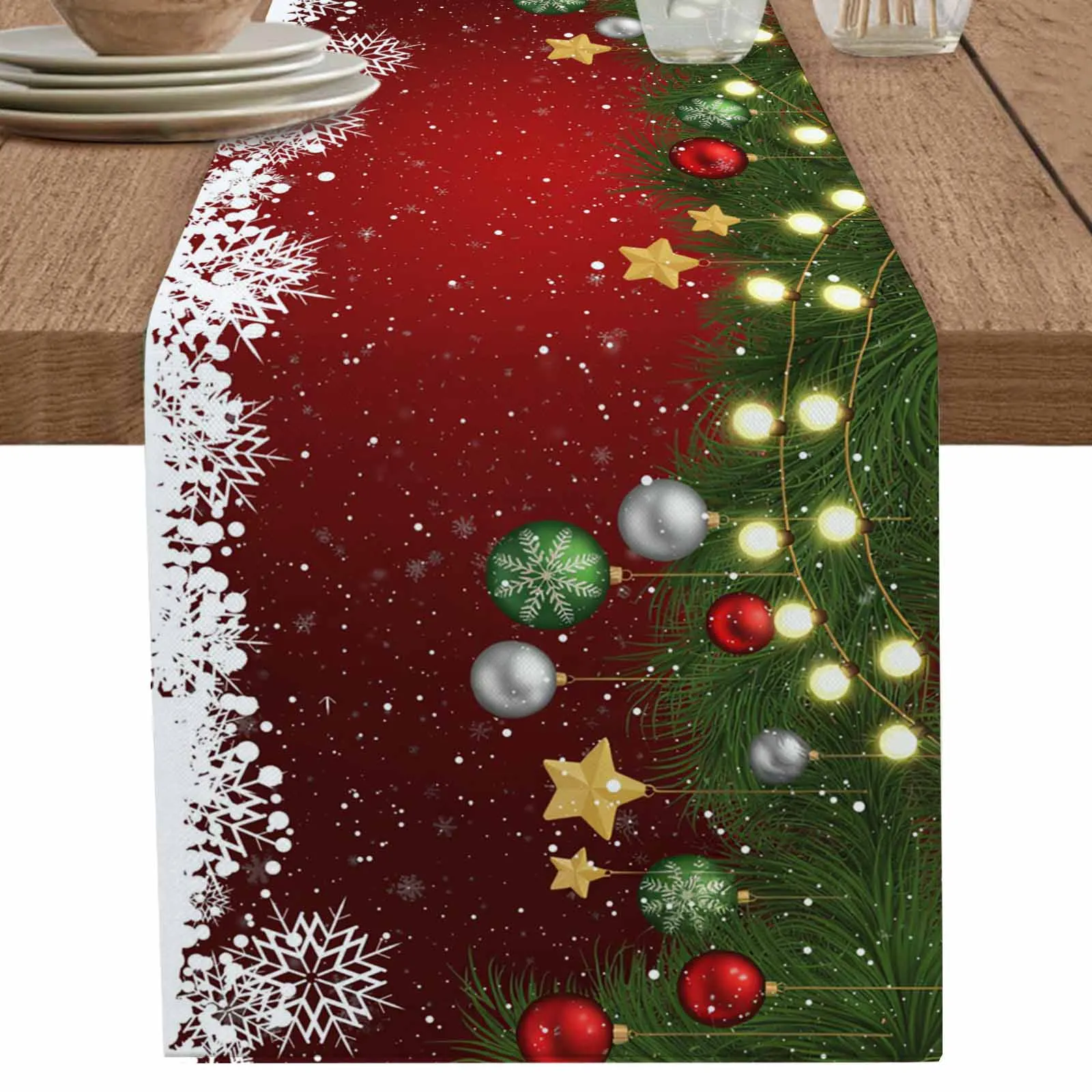

1 шт. дорожка для стола, современная снежинка, сосновая ветка, полоска для дома, кофейная скатерть, кухонная декоративная уличная крытая вечеринка, декор стола