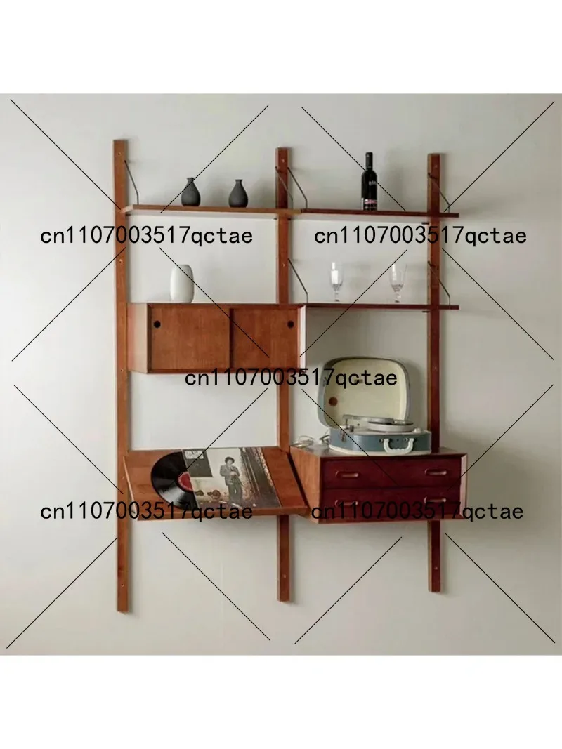 Japanese Style Study Tea Room Bookshelf Solid Wood Partition Shelves Living Room Wall Decor Retro Shelf