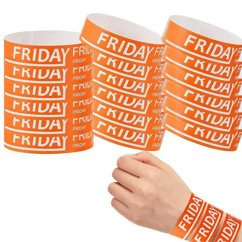 Paper Wristbands For Events Orange Paper Numbered Event Wristbands In Friday Theme Multifunctional Waterproof Friday Bracelets