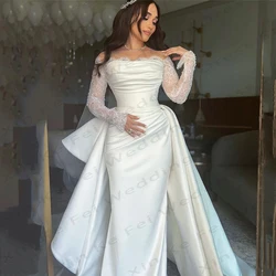 Elegant Women's Satin Bridal Dresses Bohemian Mermaid Lace Long sleeved Princess Wedding Gowns Formal Beach Party 2024 Vestidos