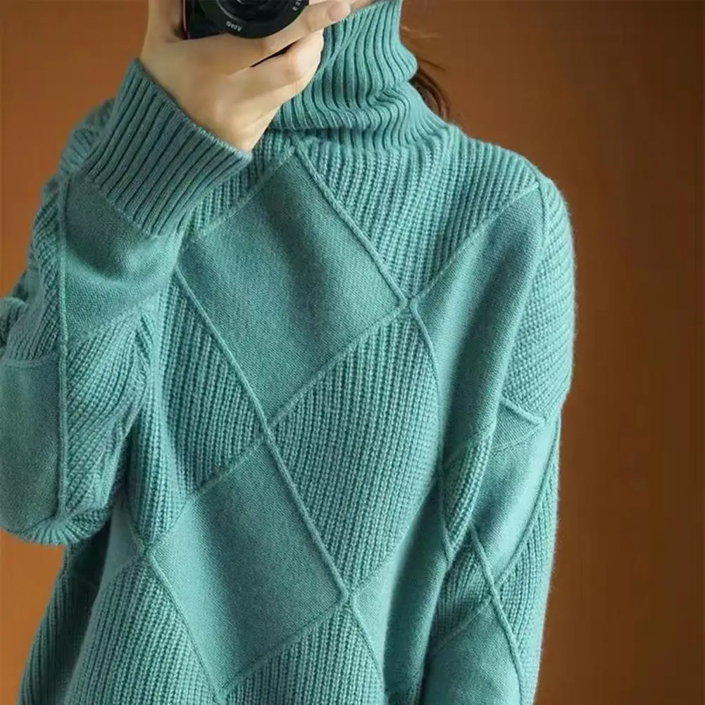 Cashmere Sweater Women Turtleneck Sweater Pure Color Knitted Turtleneck Pullover 100% Pure Wool Loose Large Size Sweater Women