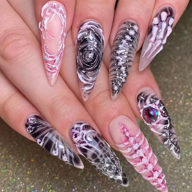 Stampo in silicone trasparente a forma di cuore per manicure, posta, pittura, costole, design dell'osso della colonna vertebrale, decorazioni per unghie, stampo per unghie in silicone