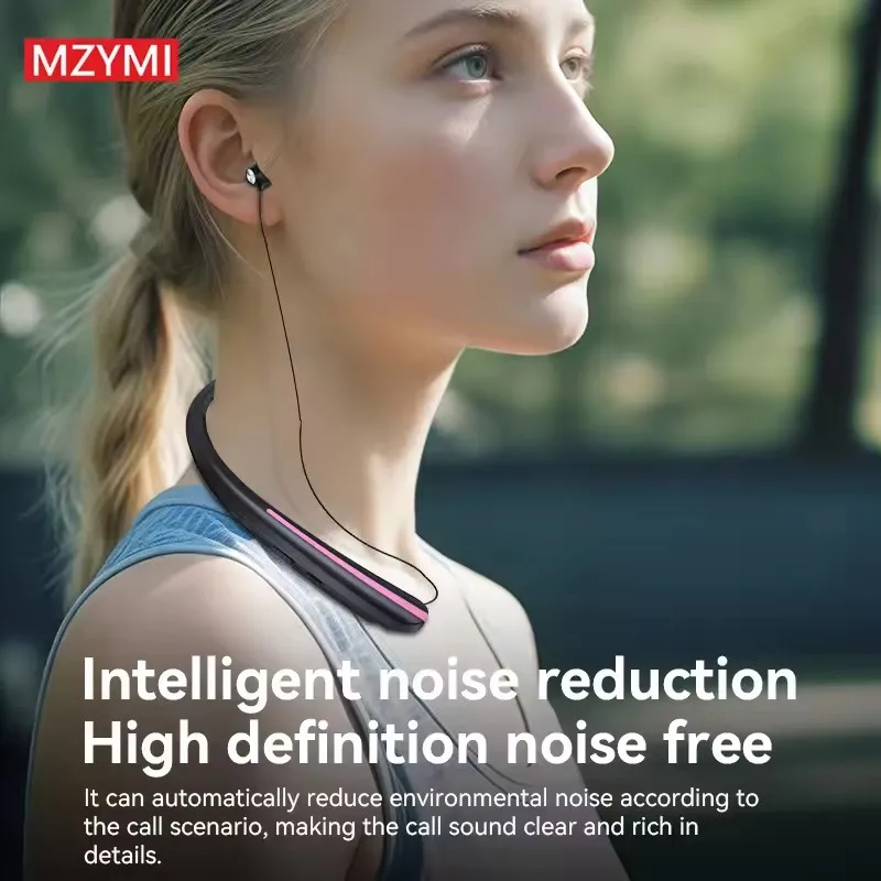 MHX801 Earphone Tali Leher Headphone In-Ear Nirkabel Speaker Mini Bluetooth Headset Olahraga Tahan Air Peredam Kebisingan dengan Mikrofon