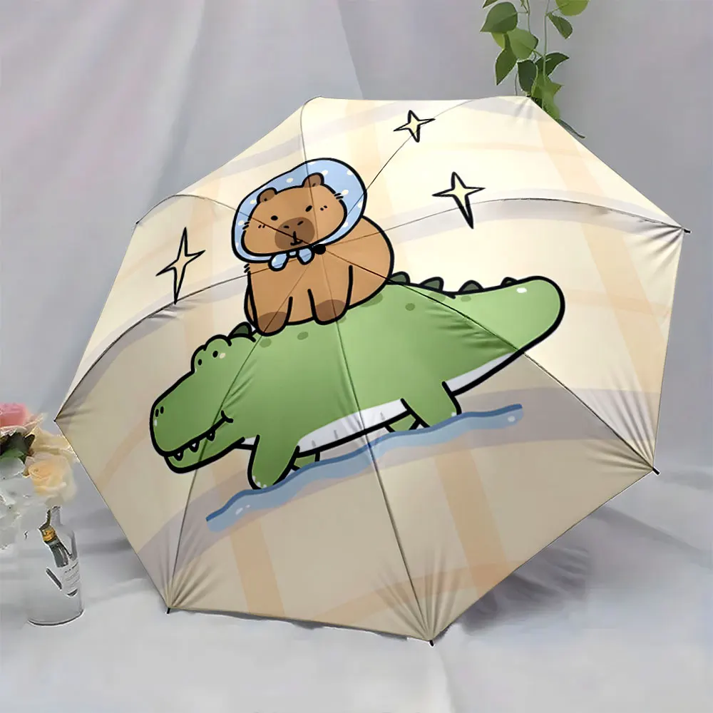 1PC Adorable Bear and Crocodile Illustration on Umbrella Print 8 Iron Ribs Folding Umbrella Auto-Open Fashion Sunshade