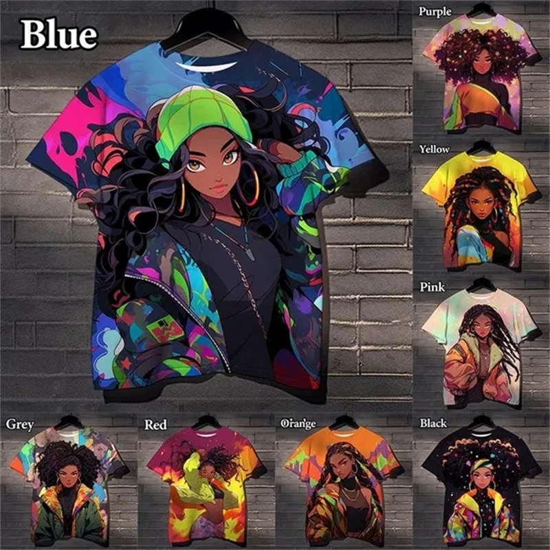 

African American 3D Printing Fashion Black Women Graphic T-Shirt Men Ladies Cool Fun T Shirt Round Neck Plus Size T-shirts Tees