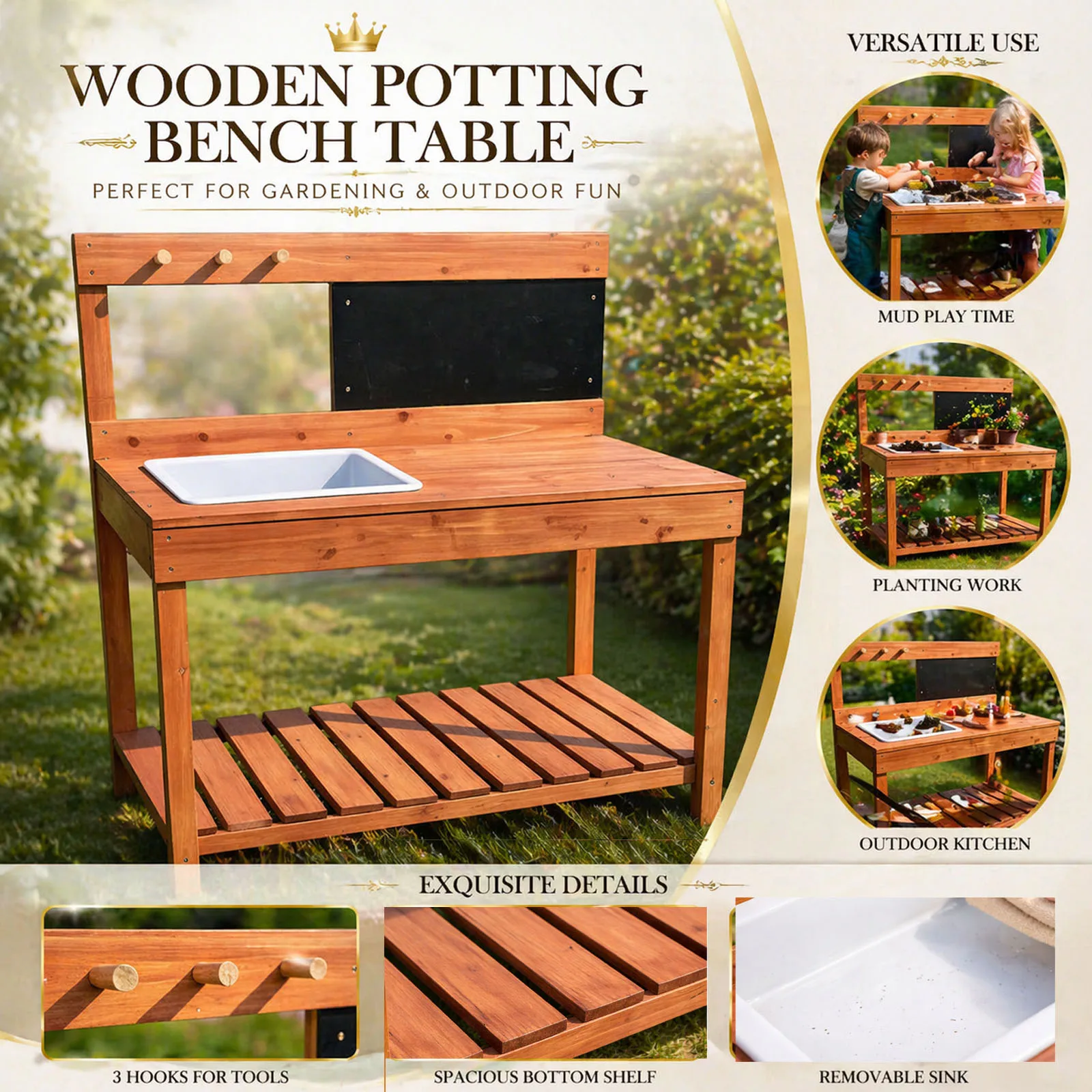 Wooden Potting Benches For Children Outdoor Indoor Garden Planting Table Work Bench Kids Science Education Tools - view 3
