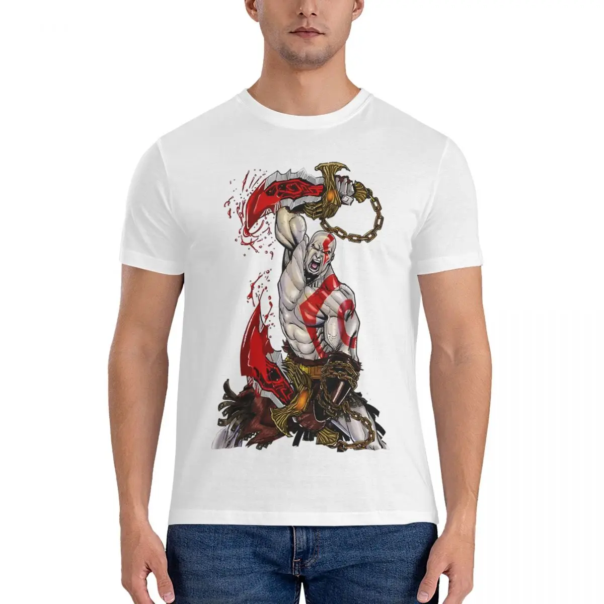 Men T-Shirt Kratos Perfect Vintage Pure Cotton Tee Shirt Short Sleeve God Of War T Shirt Crew Neck Tops Graphic Printed