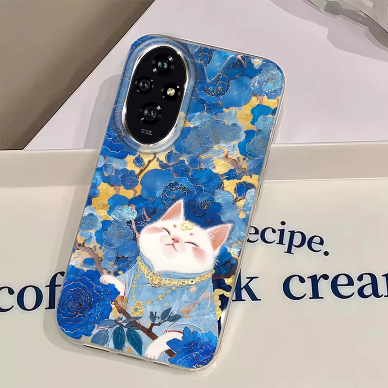 Lucky Cat Blue Rose Sparkle Case For Honor 400 Pro 200 Smart Magic 6 5 Magic7 70 Lite X9a X9b X9c X8a X8b X7c X6 Cover Cute Girl