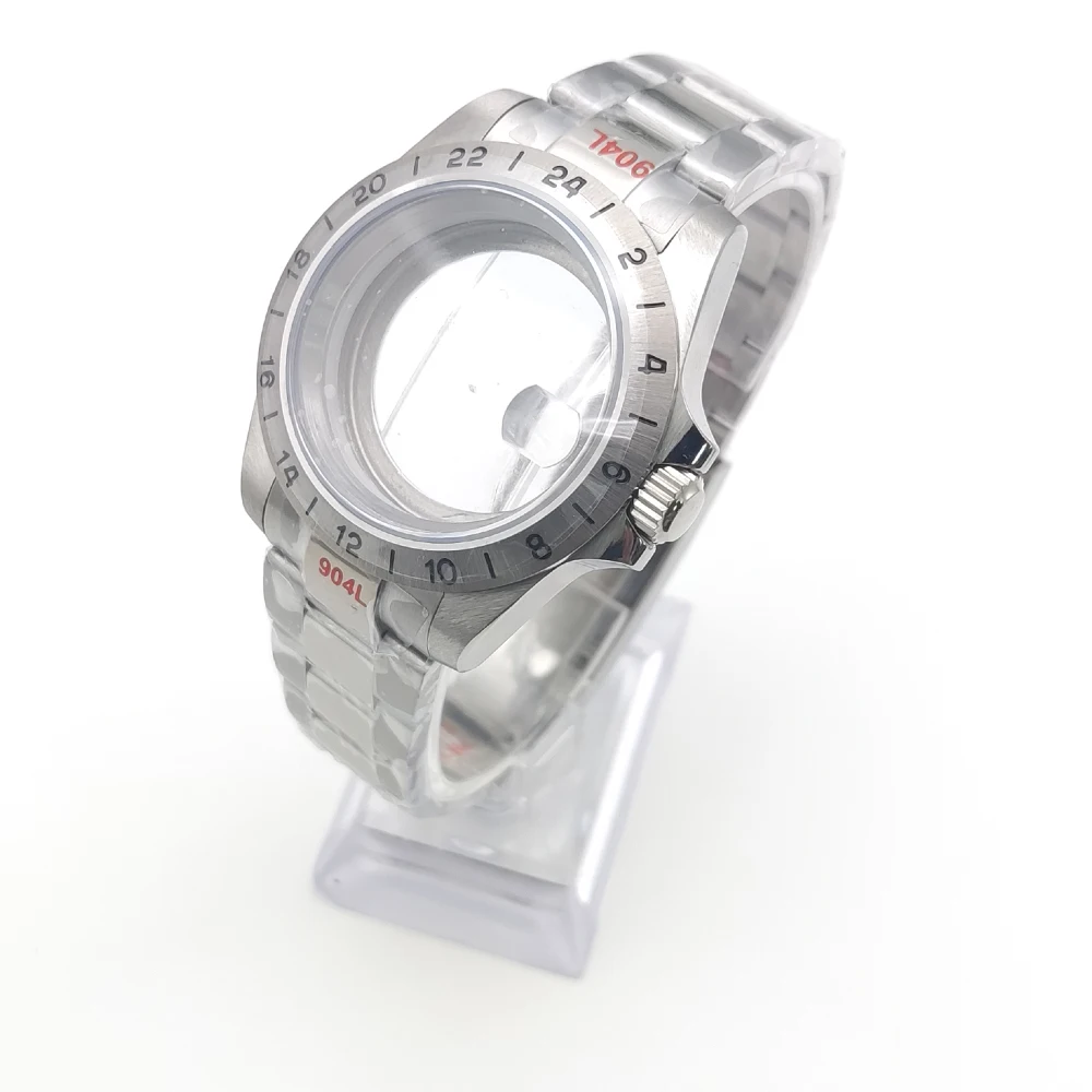 39mm NH35 Cassa 24 ore GMT Lunetta in acciaio Cassa per orologio per NH34 NH35 NH36 NH38 Movimento Vetro zaffiro Explorer Orologi Accessori