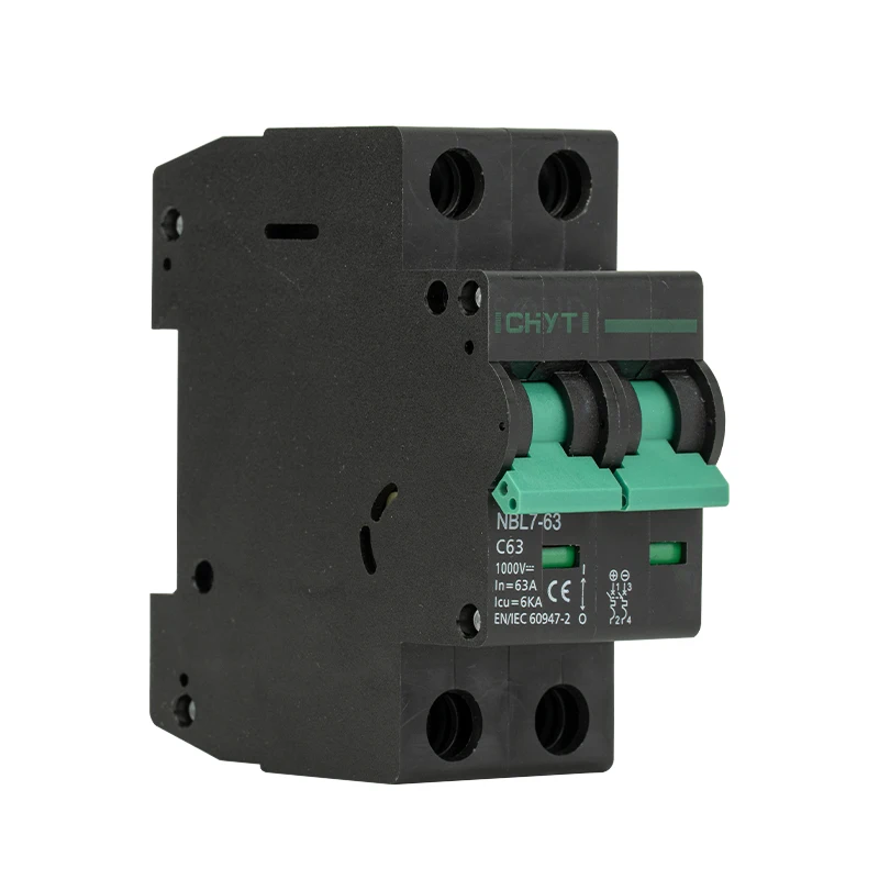 10PCS DC MCB 2P 500vdc 600v 1000v 2 Pole 16 A 25amp 63a Mini Miniature DC Solar Circuit Breaker For Solar PV Energy System