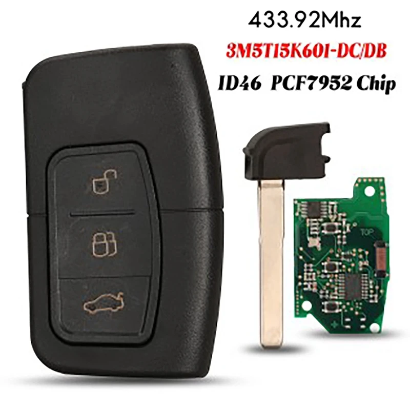 

For Ford C-Max Focus MK2 Kuga Mondeo Galaxy Smart Car Remote Key 3 Buttons 433.92Mhz ID46 3M5T15K601-DC/DB