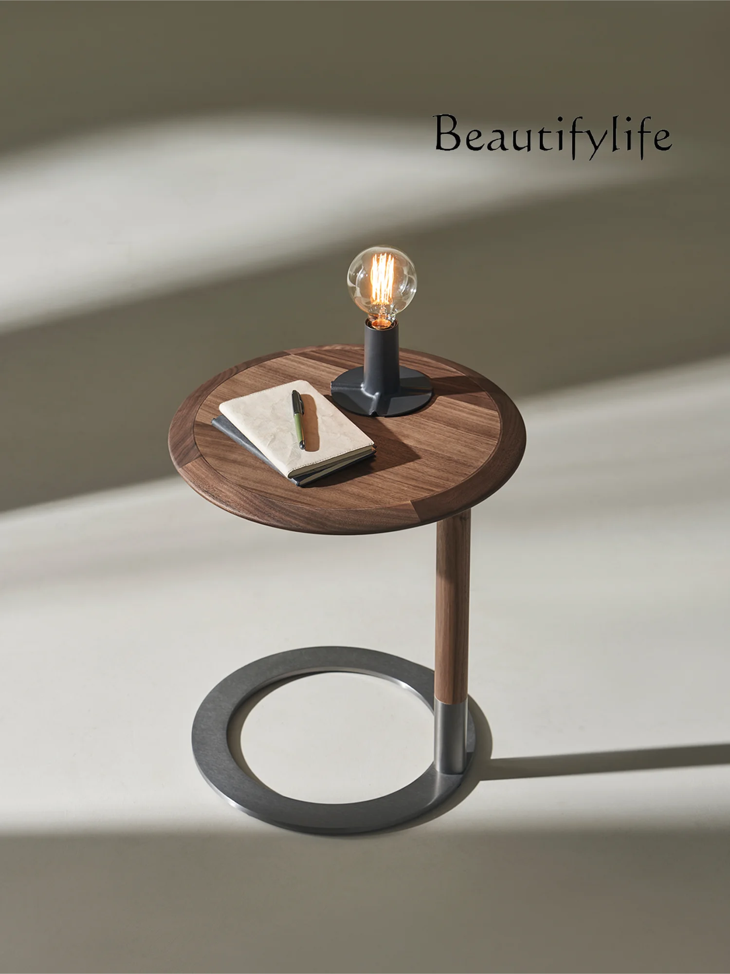 

Nordic Style Designer Model Sofa Side Table Light Luxury Modern Black Walnut Wooden round Corner Table