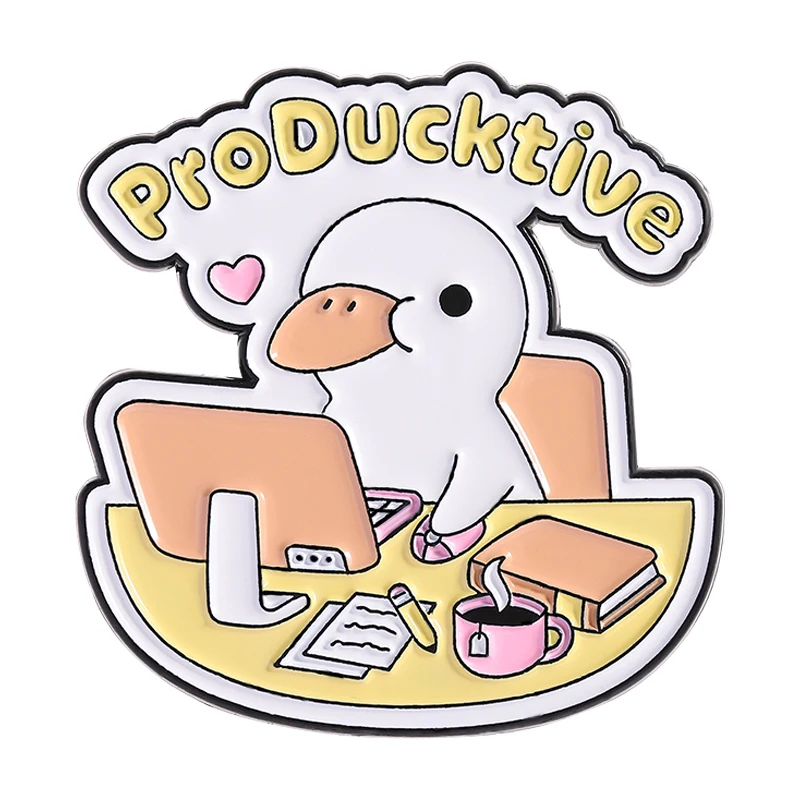 

Producktive Duck Work Brooch Enamel Pins Cartoon Duck Productive Metal Brooches Backpack Lapel Badges Jewelry Gift for Friends