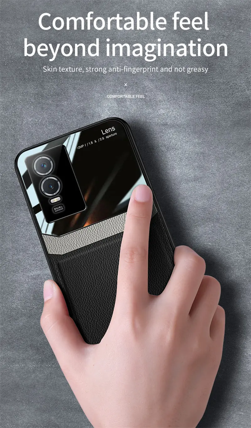 Vivo Y76 VivoY76 5G V2124 Case Leather Glass Texture Soft TPU Bumper with Plexiglass Back Cover for Vivo Y76S VivoY76S 5G V2156A